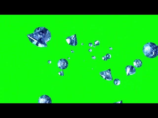 3D Diamonds Falling Down Into Space  - Gems Green Screen Pack