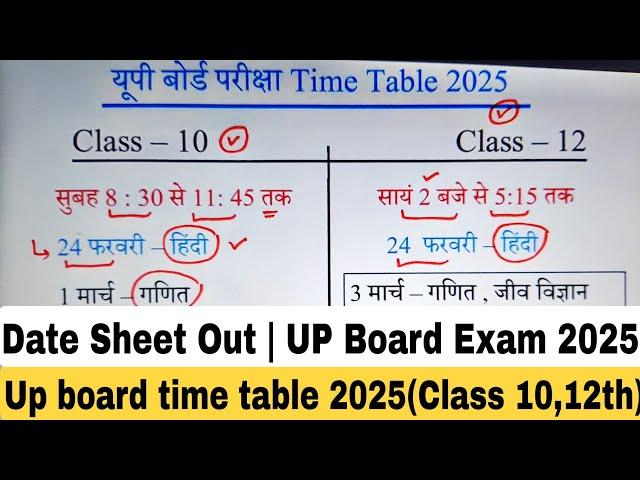 UP Board Exam 2025 |DATE SHEET OUT| Class 10th 12th Date Sheet Out | Board Exam 2025