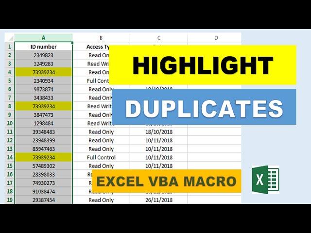 Highlight Duplicates Excel VBA Macro