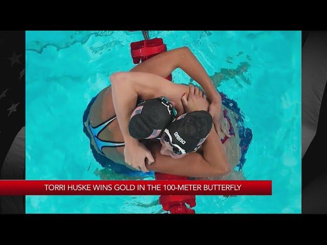 Stanford's Torri Huske wins gold in 100M butterfly