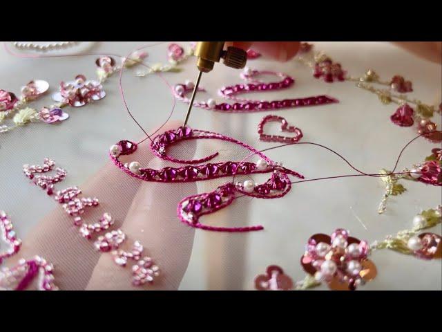 Embroidery ASMR | Wedding Gift Commission | Pink Floral Embellished Border & Monogram