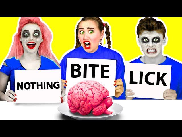 BITE, LICK OR NOTHING CHALLENGE ! Zombie Prank Wars by ideas 4 Fun CHALLENGE