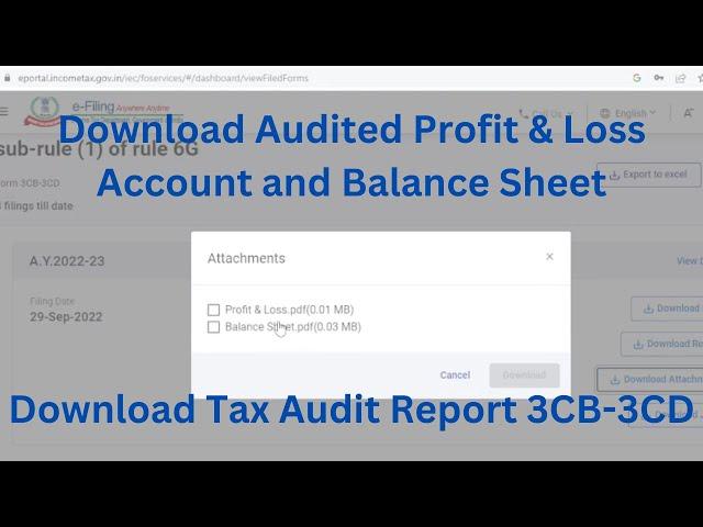 How to Download Audited Profit & Loss Account, Balance Sheet and Tax Audit Report 3CB - 3CD