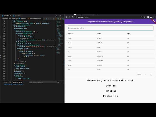Flutter DataTable With Pagination Sorting And Filtering | Flutter PaginatedDataTable + Source Code