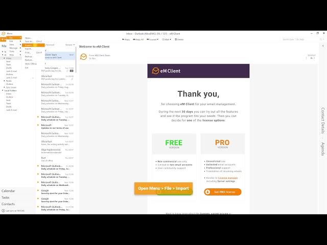 Import Data from other email clients to eM Client