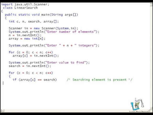 17  Linear Search in java