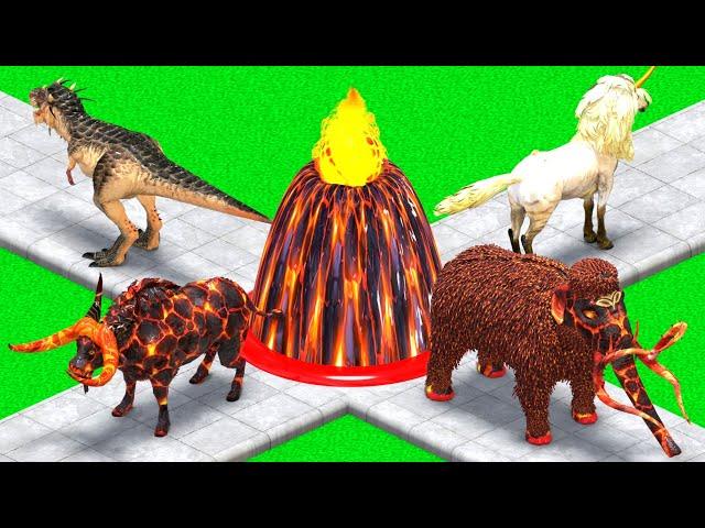 Paint & Animals T-rex,Lion,Elephant,Cow,Sheep Fountain Lava Crossing Transformation Animal Cartoon