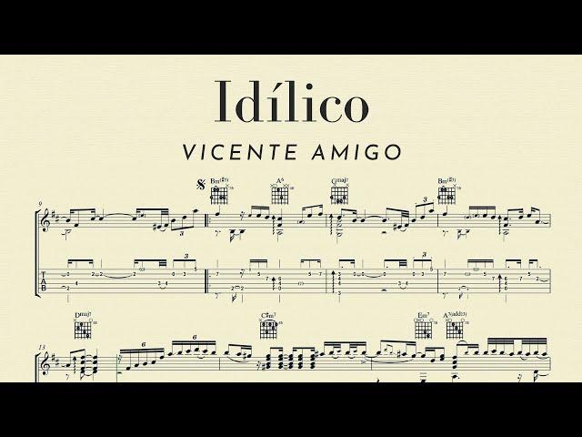 "Idílico" Vicente Amigo, score at lower speed for practicing