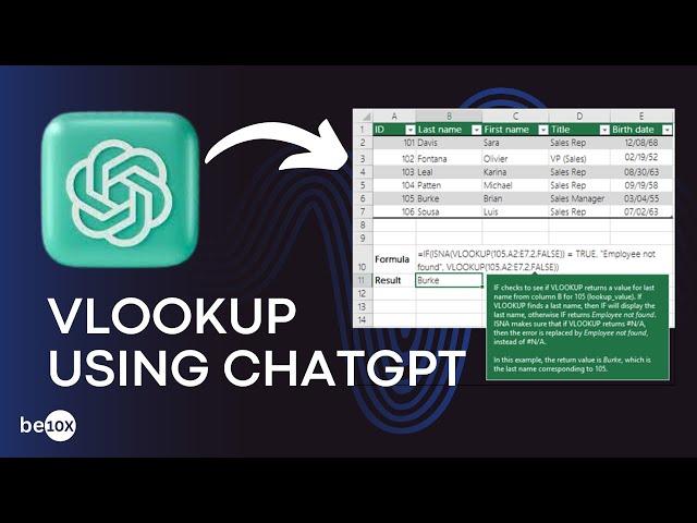 Use VLOOKUP in Excel using ChatGPT - Excel with AI | Be10x