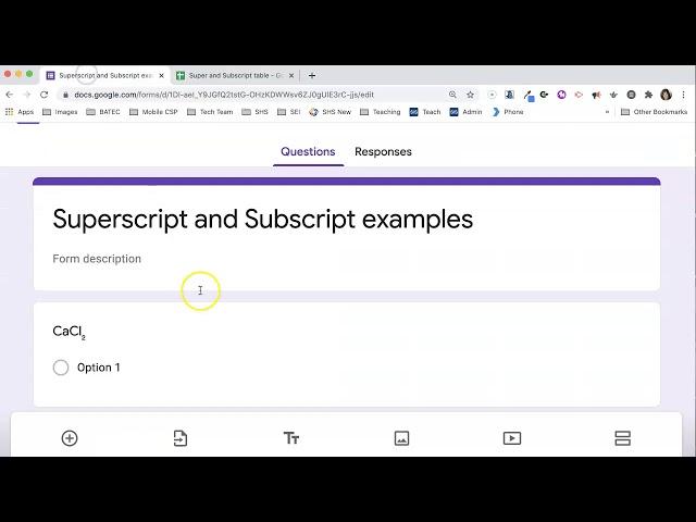 Superscript and subscript in Google Forms