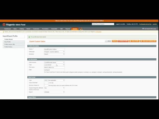 Export/Import Custom Options Product for Magento