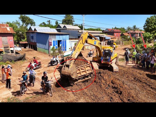 Perfect Action Of Back Driving Fail To Unload & Strong Komatsu Dozer Pushed Soil To Build Road Base