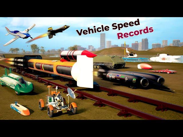 Fastest Vehicle Speed Records by Category : Land speed  | Water Speed  | Rail Speed | Air speed