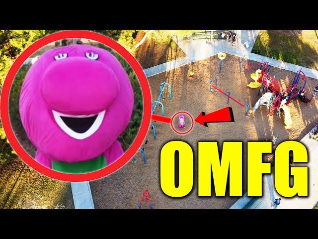 DRONE CATCHES BARNEY.EXE AT HAUNTED PLAYGROUND RUNNING AROUND!! (HE CAME AFTER US!!)