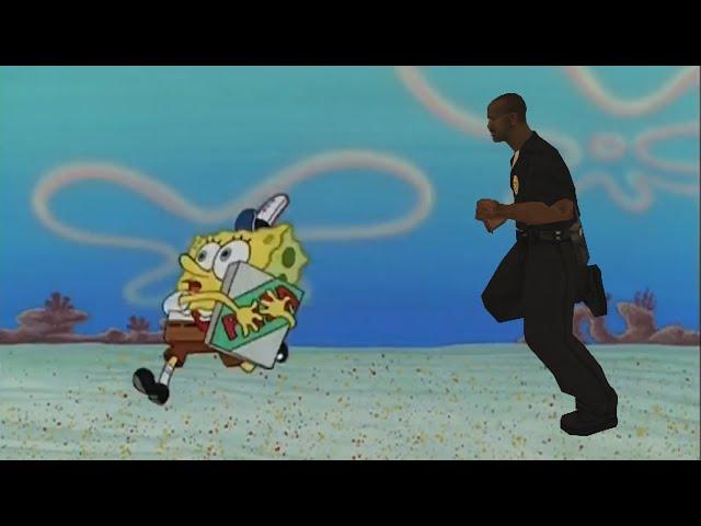 Officer Tenpenny trying to get a pizza from Spongebob