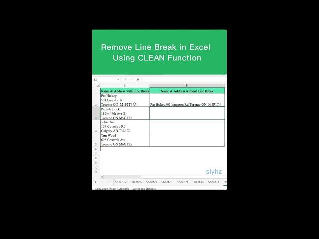 Remove Line Break in Excel Using CLEAN Function #shorts