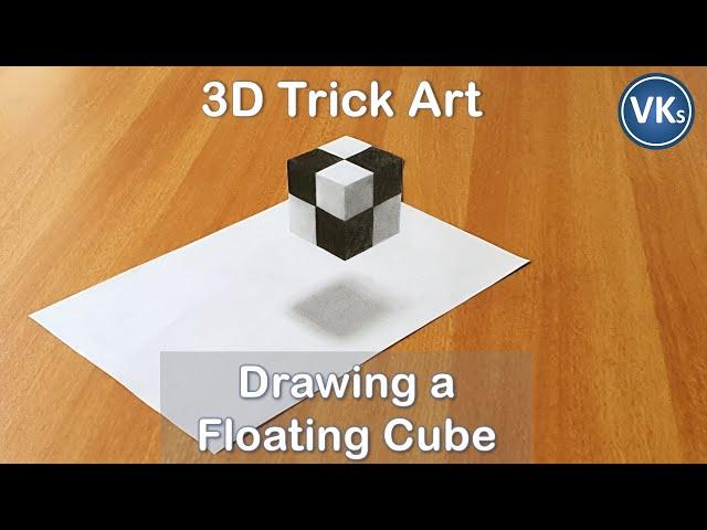 Drawing a Realistic 3D Floating Cube with Pencil | 3D Trick Art | VinKrish Solutions