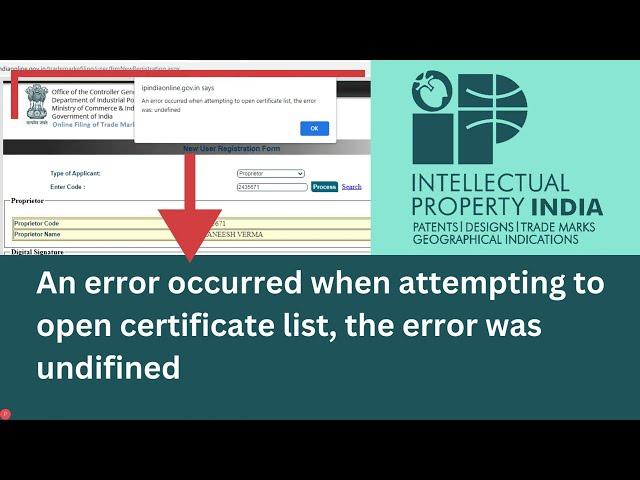 DSC add on IP India for Trademark filing | An error occurred when attempting to open certificate