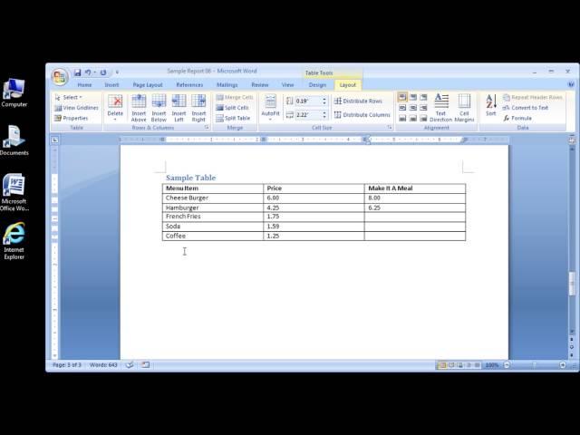 Microsoft Word 2007 Inserting rows and columns in a table (PART 1)