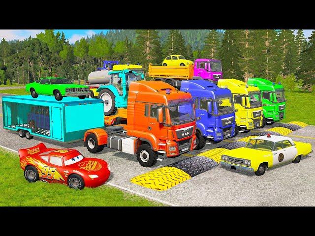 Flatbed Truck Mcqueen | Transportation with Truck - Pothole vs Car #38 - BeamNG.Drive