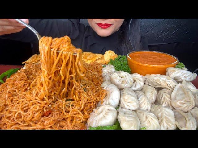 ASMR EATING SPICY* NOODLES,CHICKEN MOMO,VEG MOMO,LAYS CHIPS *FOODVIDEOS*