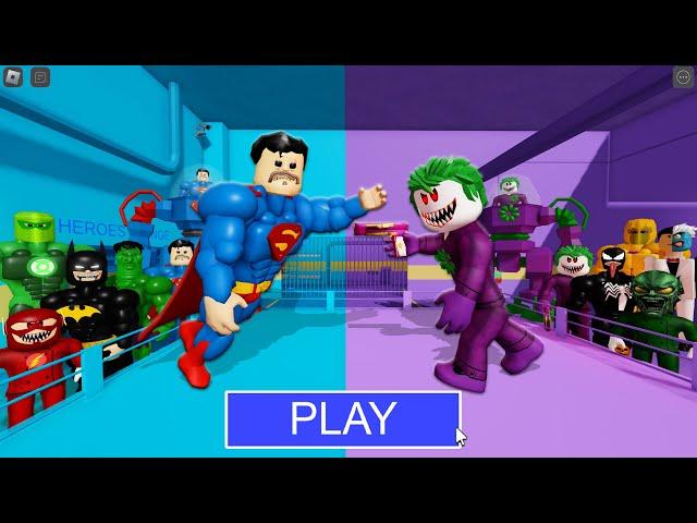 SUPERHERO Team Vs VILLAN Team in BARRY'S PRISON RUN! New Scary Obby (#Roblox)