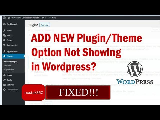 wordpress not showing add new plugin / theme | not showing add new plugin add new theme not showing