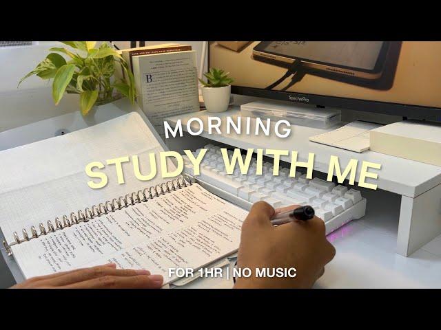 1-HOUR CALM MORNING STUDY WITH ME |  no music, keyboard asmr,  birds chirping,  note-taking