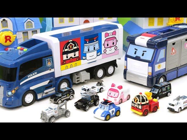 RobocarPoli Mobile Base Truck and Police Car Carrier Collaboration! Sliding with Poli! ToyTv MOvie