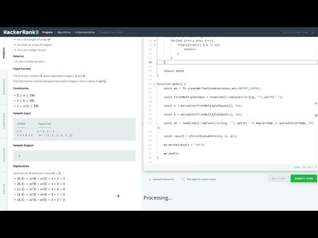 Hackerrank Algorithm Solution - Divisible Sum Pairs