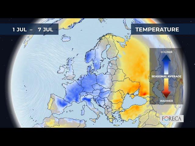 Monthly temperature forecast for Europe 26/6/2024