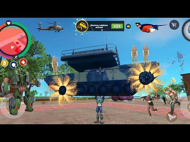 Rope Hero: Vice Town (Rope Hero Uplift Green Tank) Tank Tossing on Car Robot - Android Gameplay HD