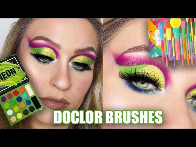 DOCOLOR BRUSHES & NEON EYESHADOW PALETTE | Review & Tutorial! Affordable Makeup Brushes