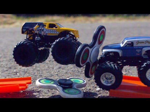 Hot Wheels Car Crash Aerial Ballet and Monster Truck Fidget Spinner Collision!!