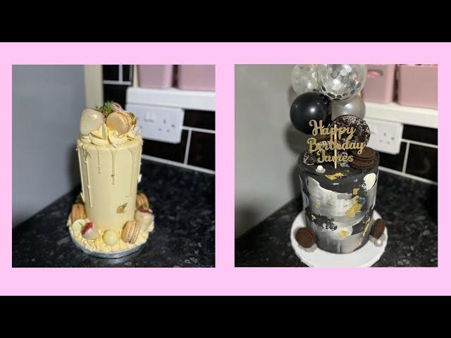 Decorate two cakes with me! Black & gold artsy cake | Gold & cream drip cake