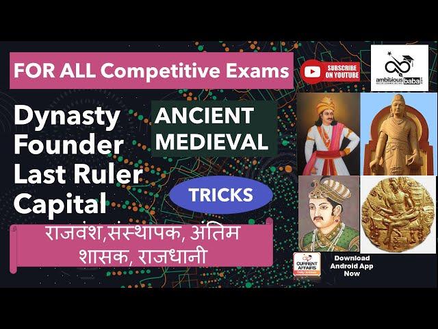 ANCIENT HISTORY- Dynasties|| Founders|| Last Ruler ||Capital || राजवंश,संस्थापक, अंतिम शासक, राजधानी