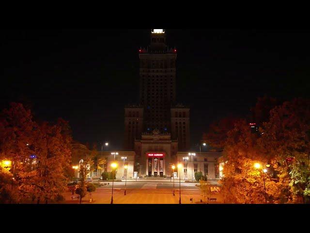 Palace of Culture and Science at night in Warsaw