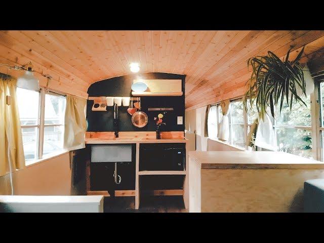 1 minute walk through of SKOOLIE CONVERSION -TINY HOUSE tour