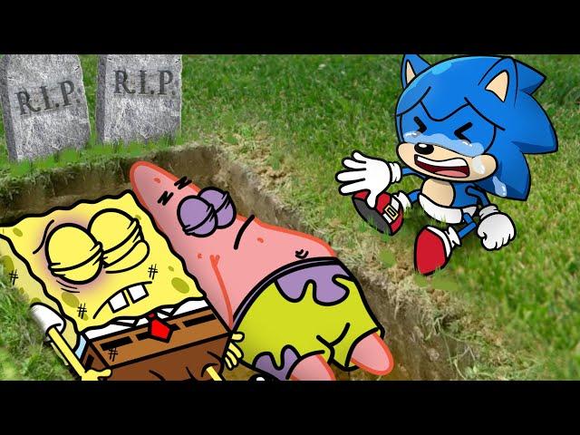 R.I.P All - Baby Sonic Say Goodbye Spongebob and Patrick | Sonic in Real Life | Sad Animation