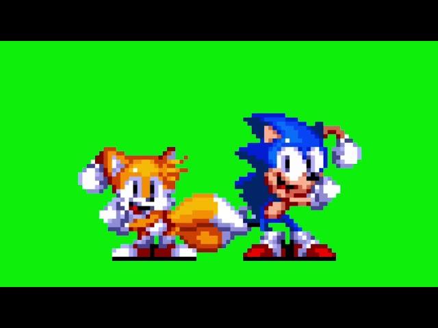 classic sonic and classic tails dance in green screen