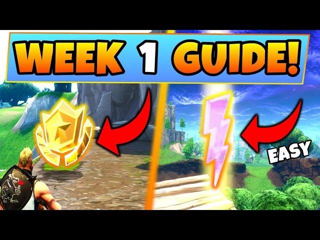 Fortnite WEEK 1 CHALLENGES GUIDE! – LIGHTNING BOLTS LOCATIONS, Treasure MAP (Battle Royale Season 5)