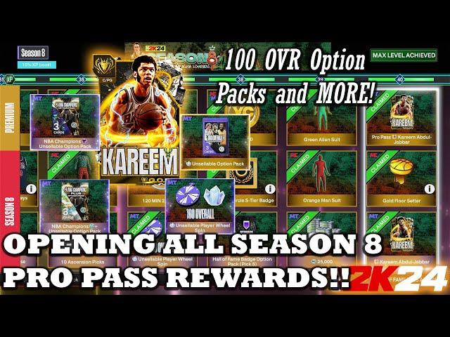 OPENING ALL SEASON 8 PRO PASS REWARDS including 100 OVR OPTION PACK AND MORE! - NBA 2K24 MYTEAM