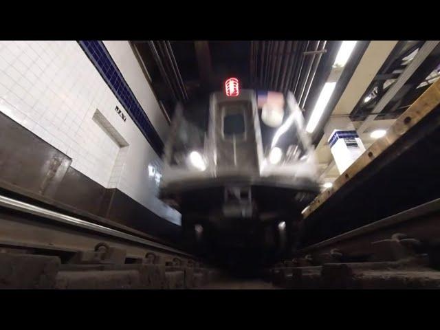 Train Cam 360 POV: train tracks at Jay St on a Sunday ; F Train Comes to the Station.