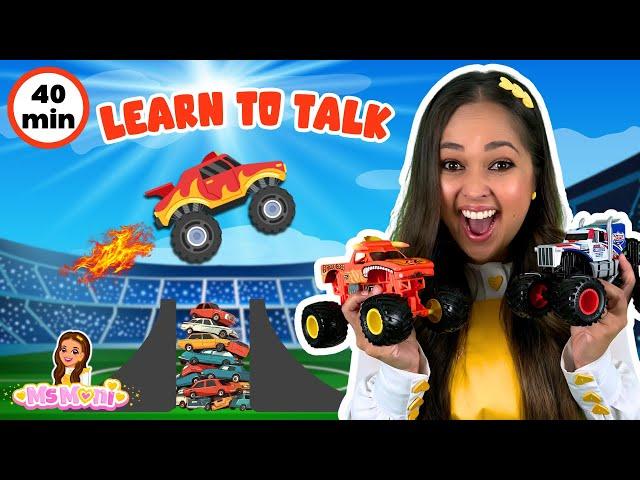 Monster Trucks & Cars For Kids | Excavators, Toys & Brain Breaks | Learn To Talk with Ms Moni