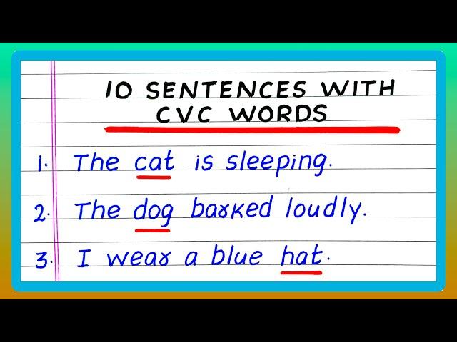 SENTENCES WITH CVC WORDS | 5 | 10 CVC SENTENCES | IN ENGLISH GRAMMAR | SIMPLE SENTENCES