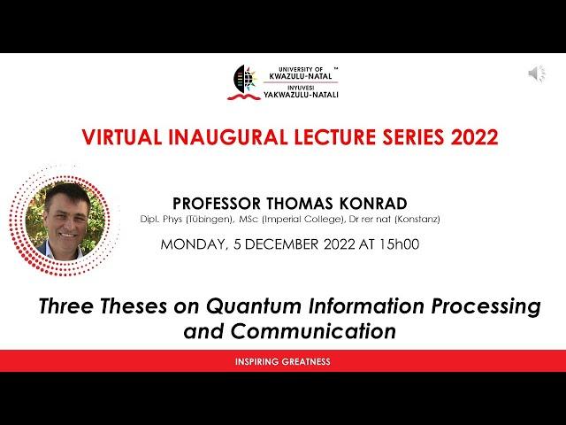 Inaugural Lecture presented by Professor Thomas Konrad