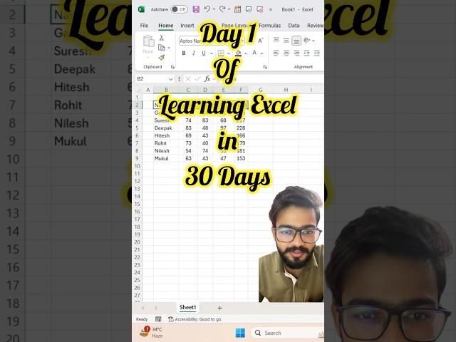 Day 1 | Excel Learning #exceltips #excel #exceltricks #shortvideo #shorts #exceltutorial