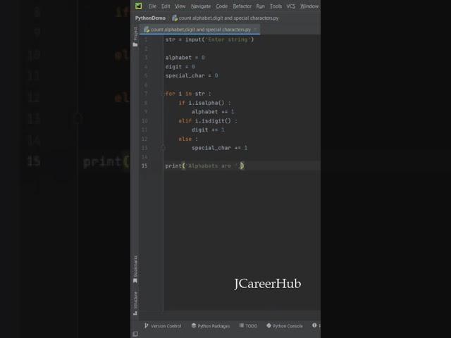 Program to Count Alphabets, Digits and Special Characters in Python | Python Interview Question