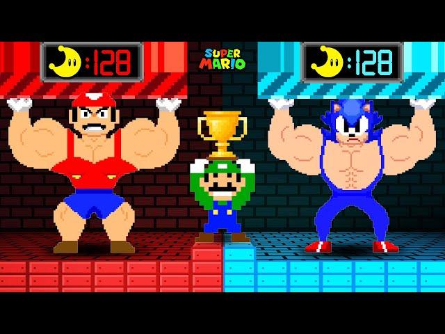 Super Mario Bros. But Every Moon Makes Mario and Sonic Grow MUSCLES!...