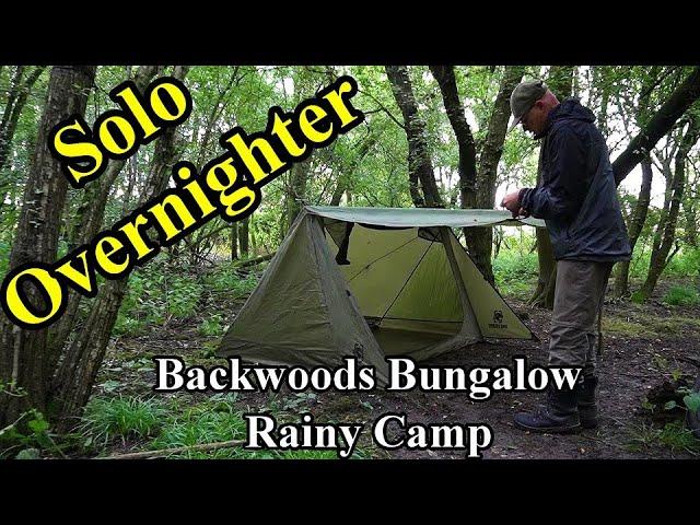 Rainy Solo Overnight Wild Camp, Backwoods Bungalow, Folding Firebox camp cooker, Nature, Peace